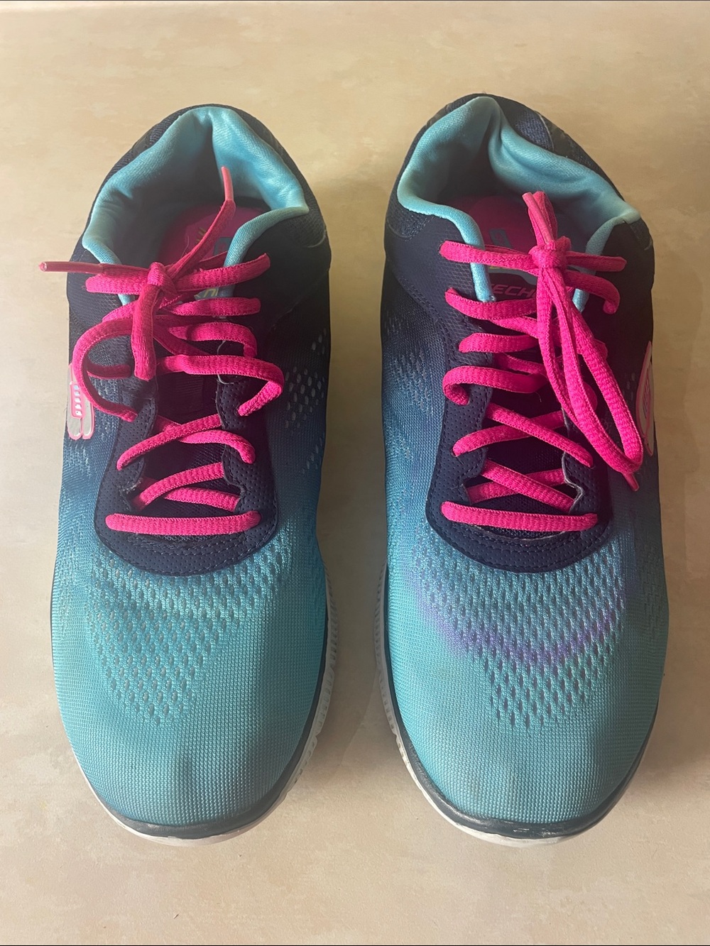 Skechers Skech Knit  Memory Foam Sneakers Blue Pink Womens Size 11